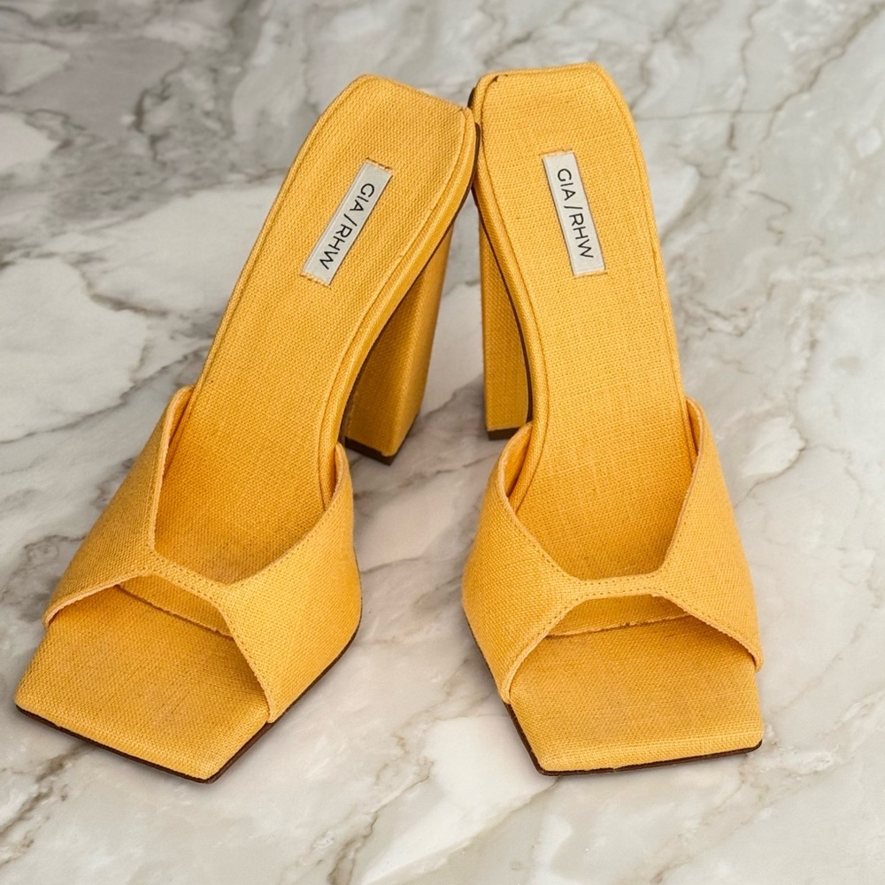 Gia Borghini Yellow Heeled Sandals with Chunky Block Heel